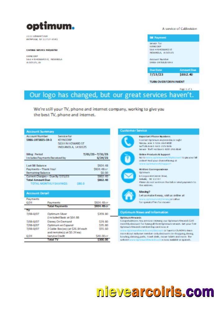 New York Optimum cablevision business bill